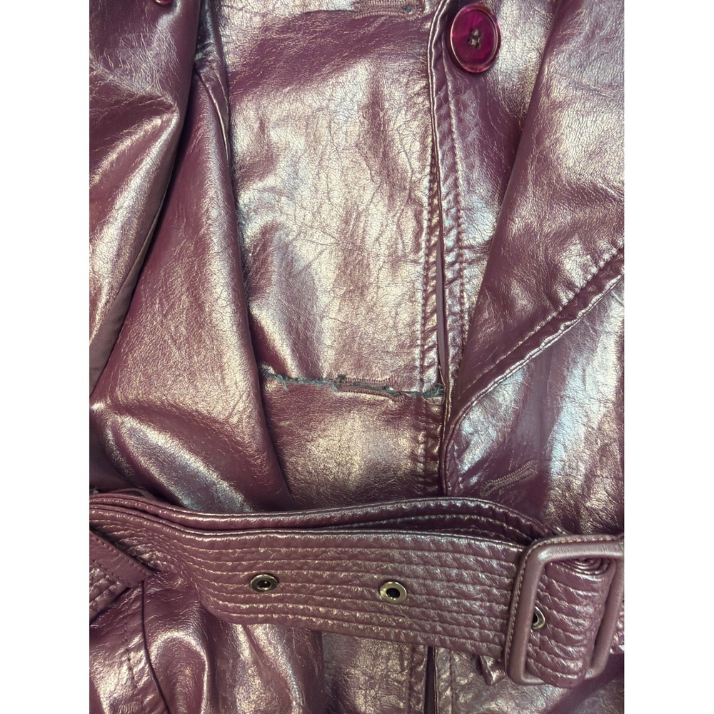 Rosetta Getty Collective Burgundy Metallic Faux Leather Trench Coat XL Belted - Picture 4 of 7